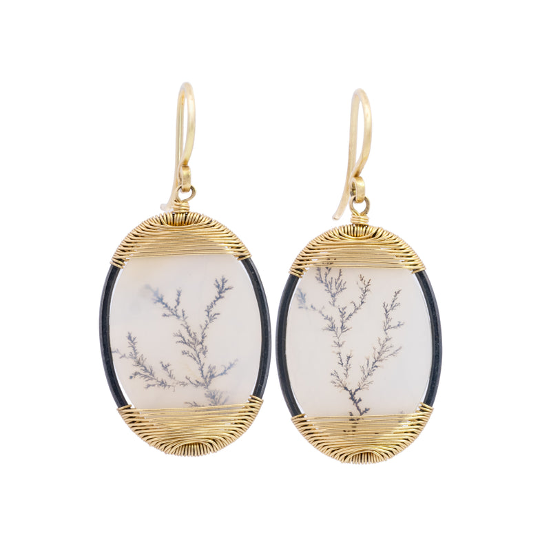 Dendritic Agate Oval Framed Drop Earrings