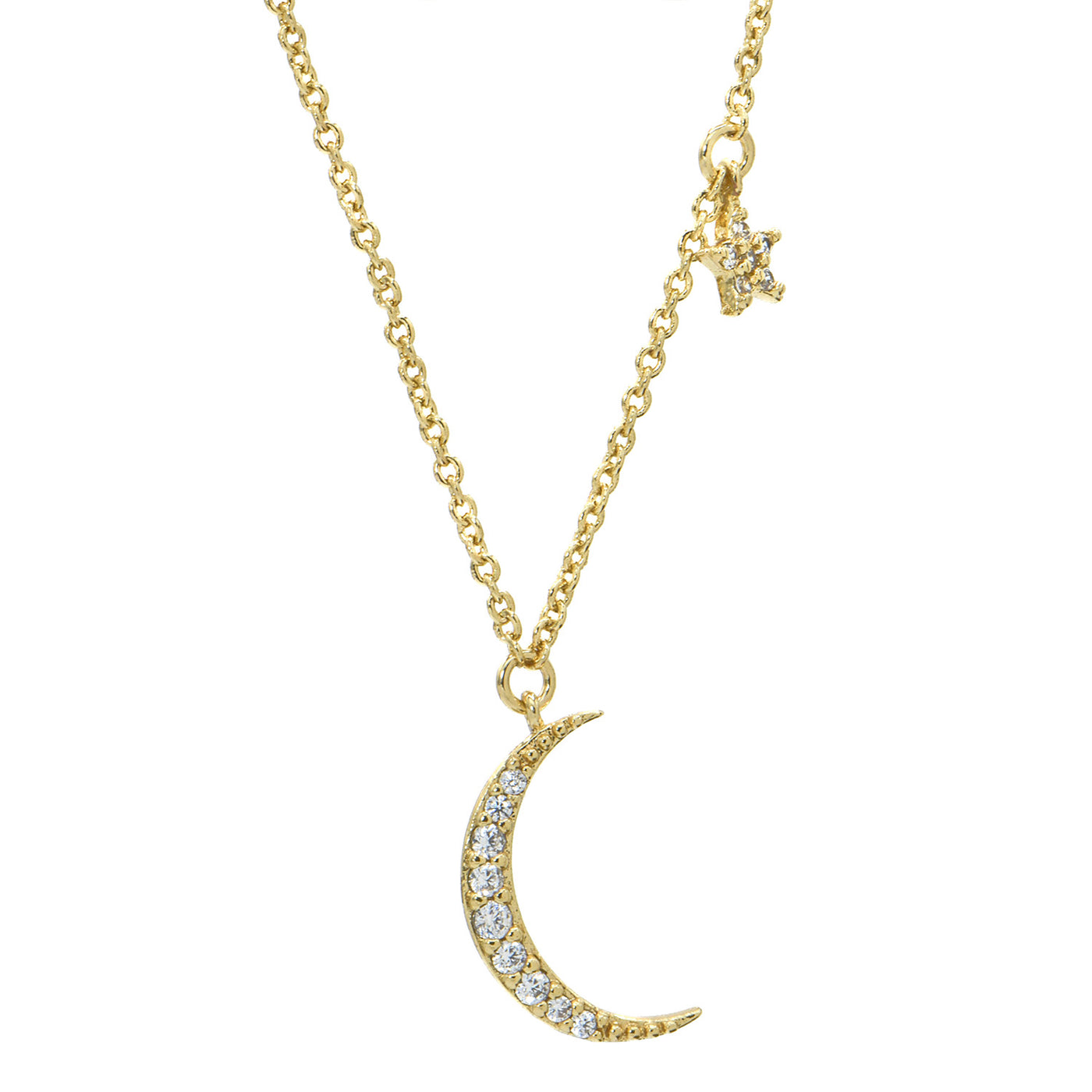 Cubic Zirconia Crescent Moon and Star Necklace