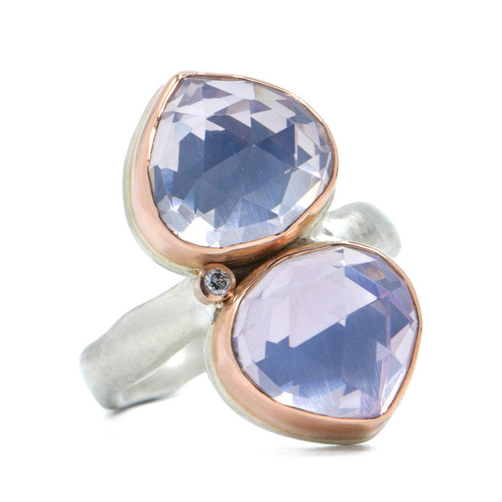 Double Lotus Amethyst + Diamond Ring