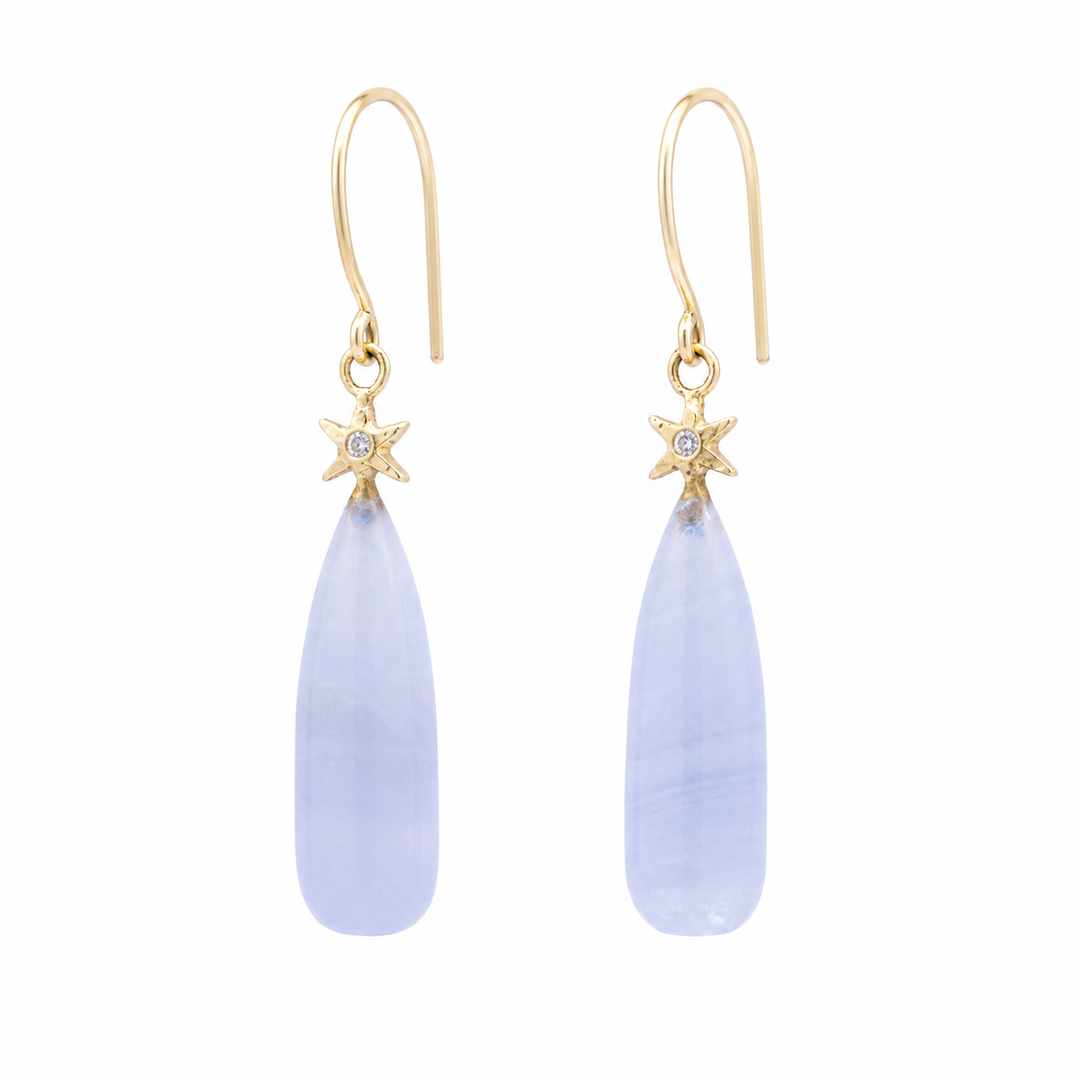 Blue Lace Agate North Star Earrings