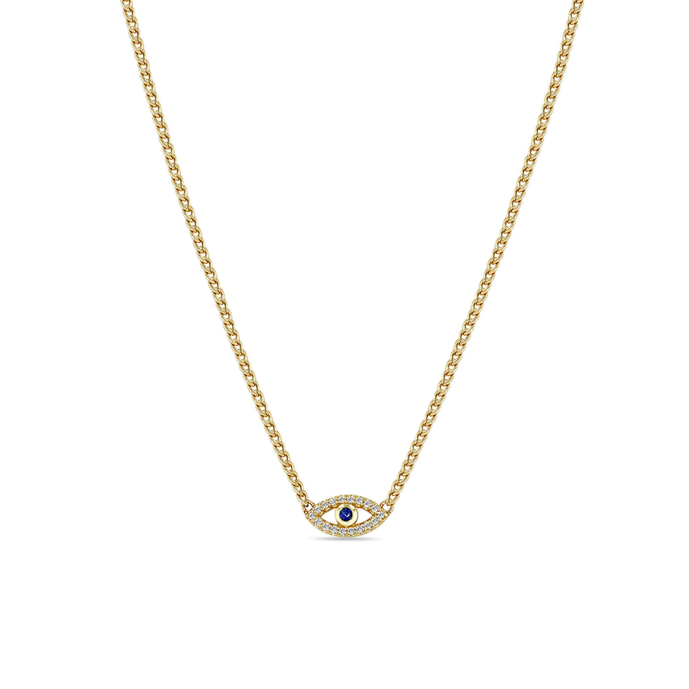 Blue Sapphire With Diamond Evil Eye Curb Chain Necklace