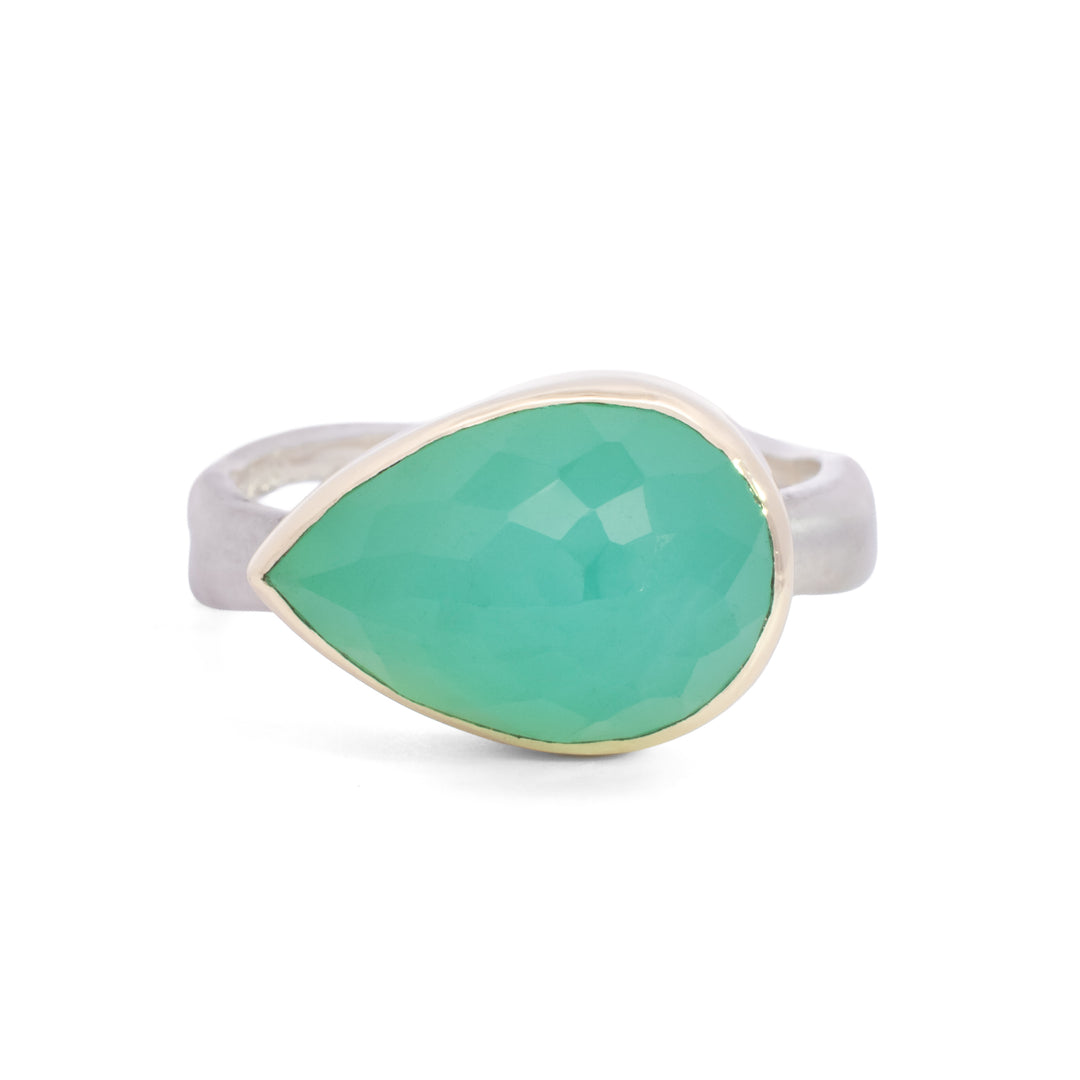 Horizontal Pear Shaped Chrysoprase Ring