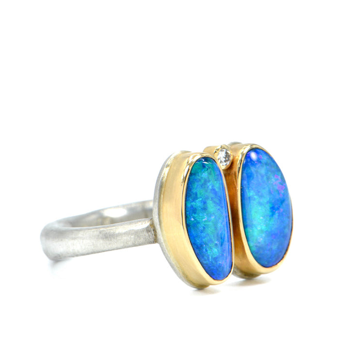 Double Australian Opal + Diamond Ring