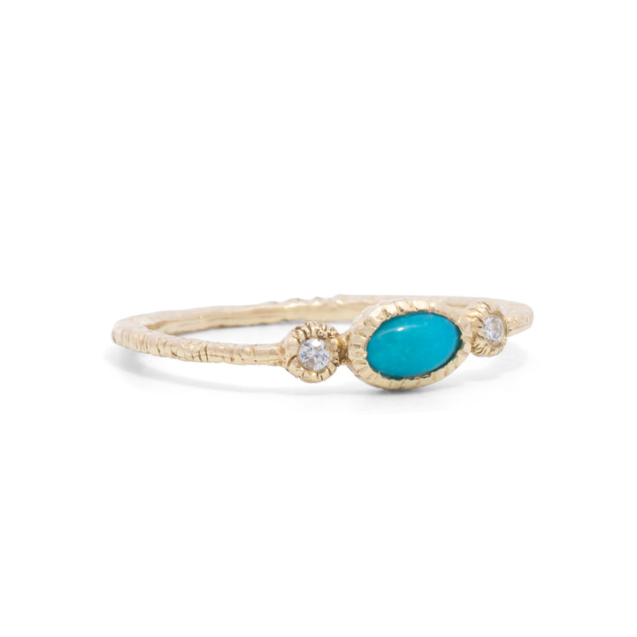 Small Oval Turquoise with Two Side Diamonds Ring