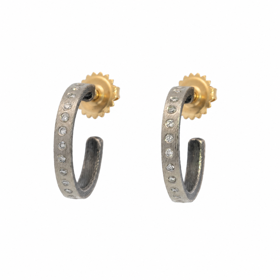 Trunk Show Adam Small White Gold Diamond Hoop Earrings