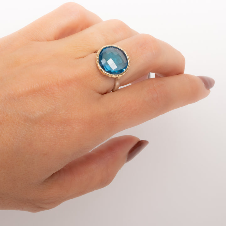 Round Faceted Swiss Blue Topaz Ring