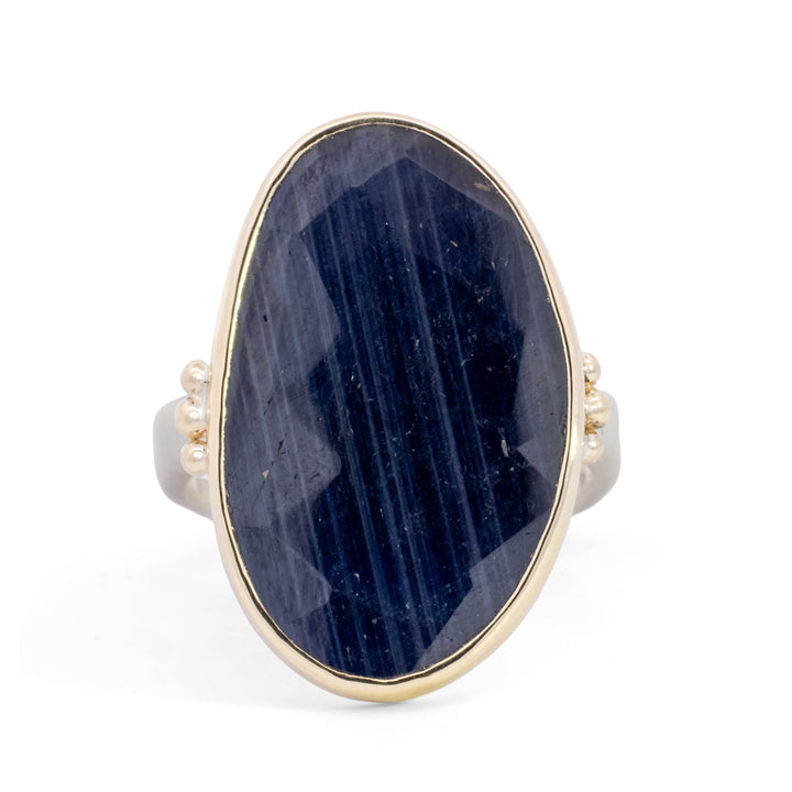 17.30 ct Asymmetrical Faceted Dark Blue Sapphire Ring