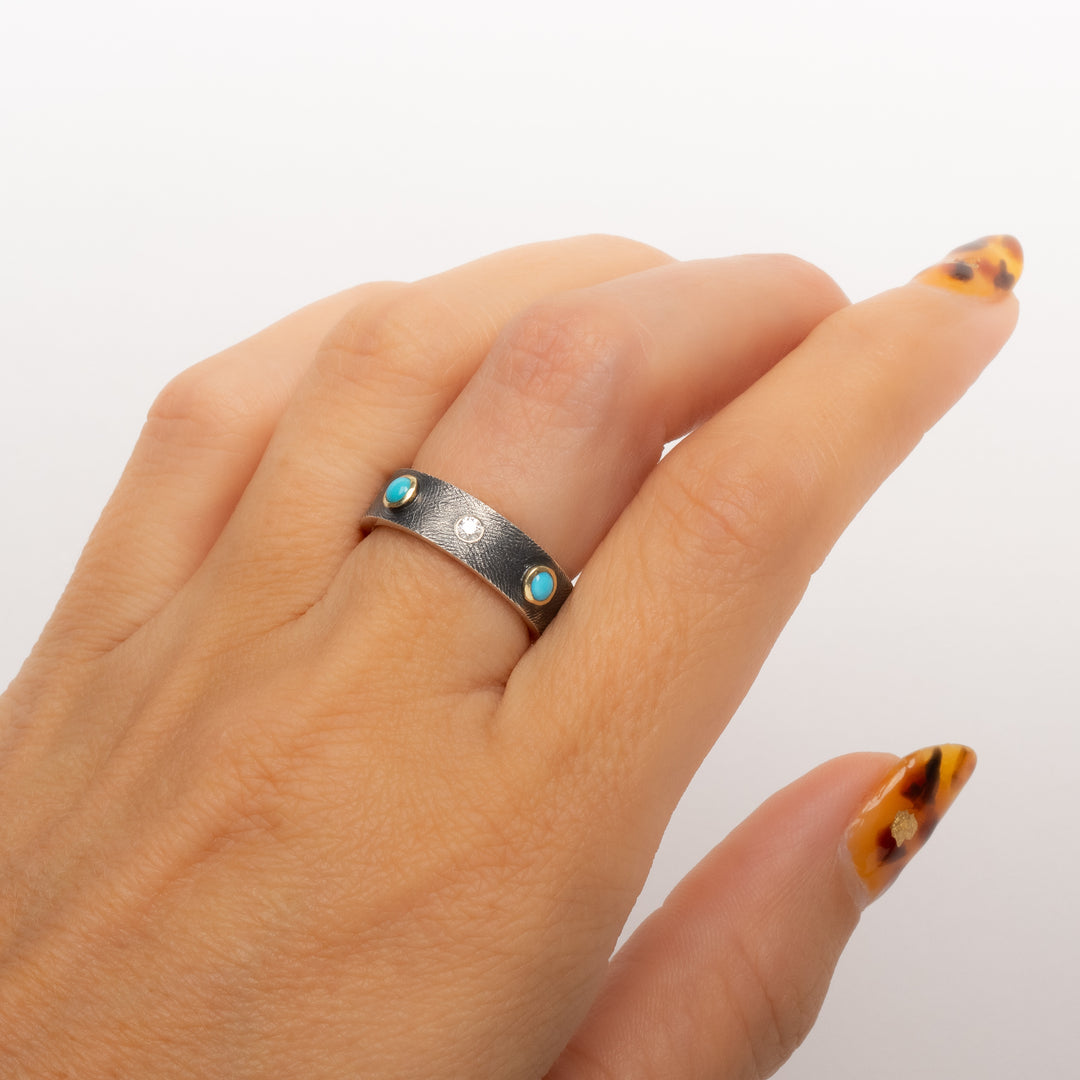 Junia Four Bezel Turquoise with Diamond Ring