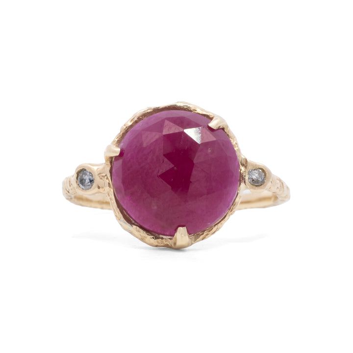 Round Faceted Ruby with Diamond Ring