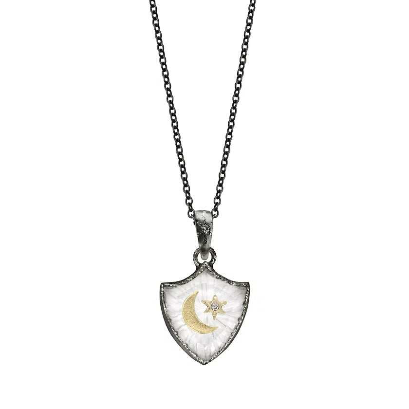 Small Quartz Shield with Crescent & Star Amulet Charm