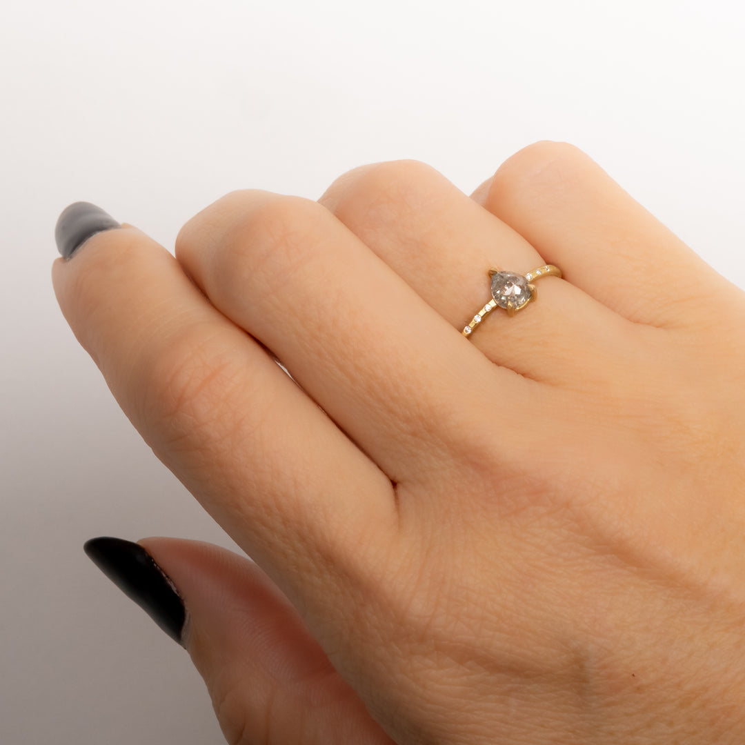 Pear Shaped Rose Cut Salt & Pepper Diamond Ring