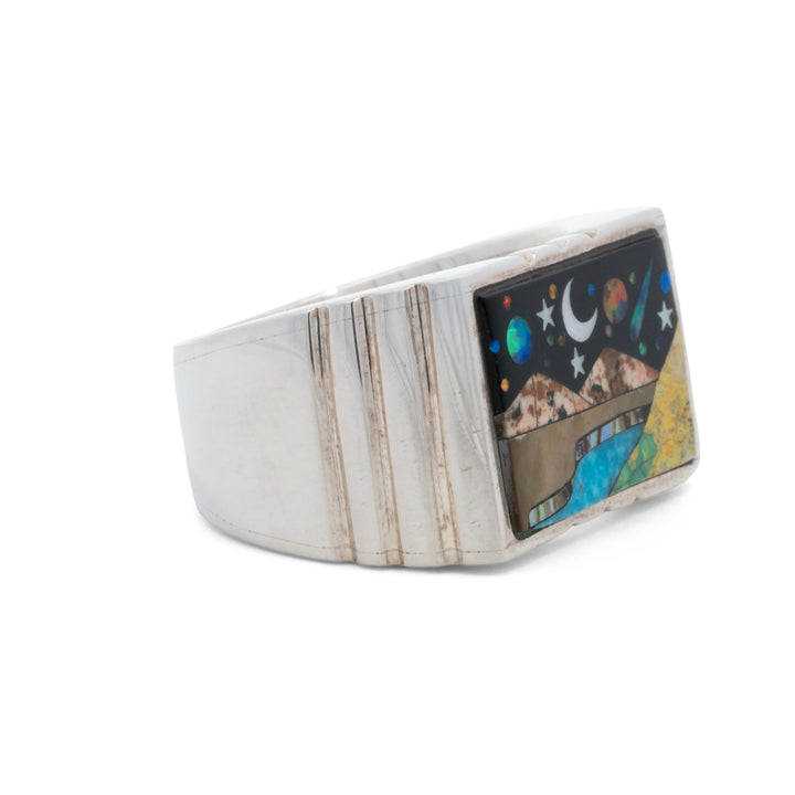 Desert River Night Sky Scene Rectangular Signet Ring