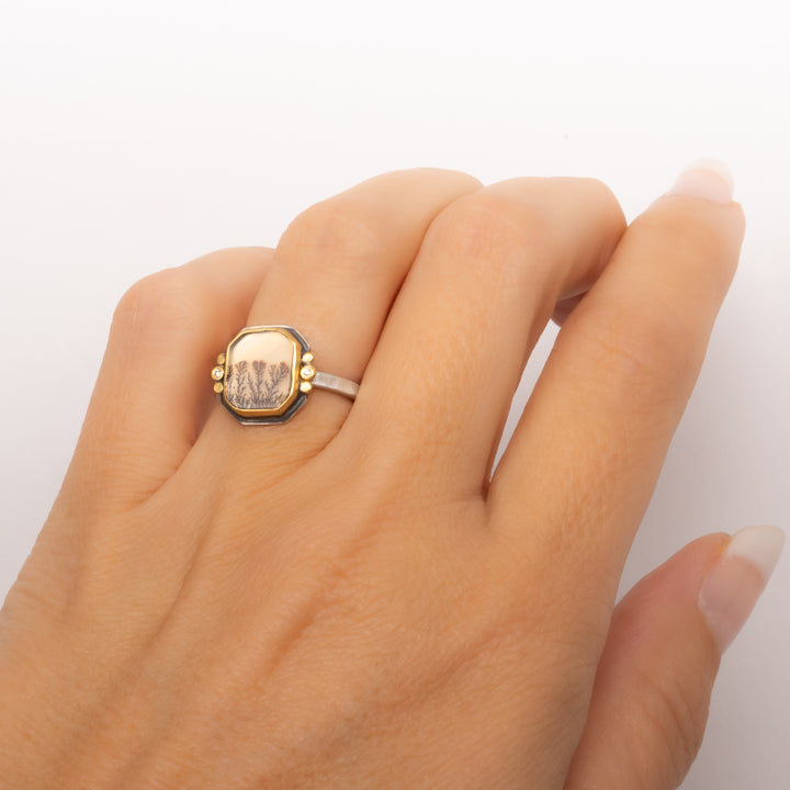 Dendritic Agate and Diamond Ring