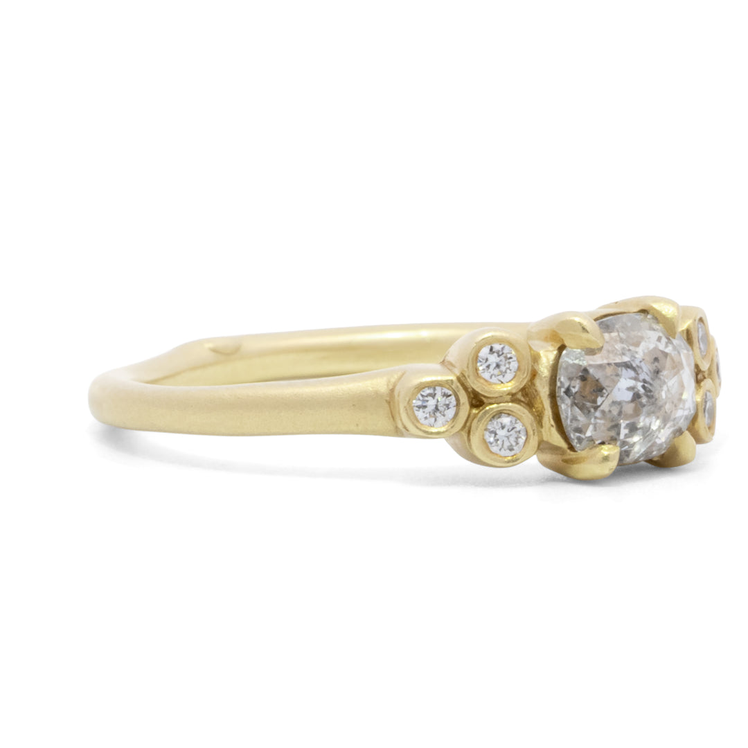 Rose Cut Rustic Center Diamond with 6 Bezel Side Diamond Ring