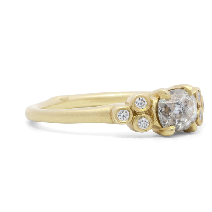 Rose Cut Rustic Center Diamond with 6 Bezel Side Diamond Ring