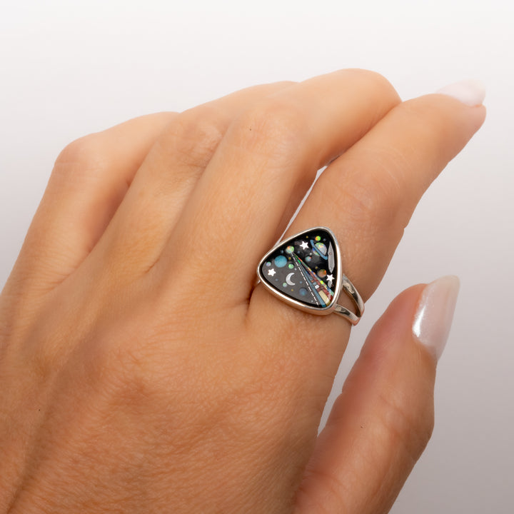 Triangular Galaxy Inlay Ring