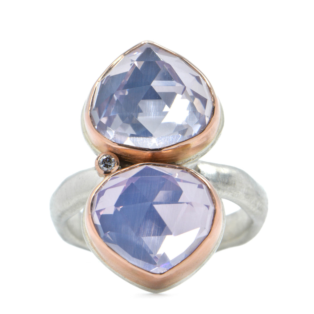 Double Lotus Amethyst + Diamond Ring