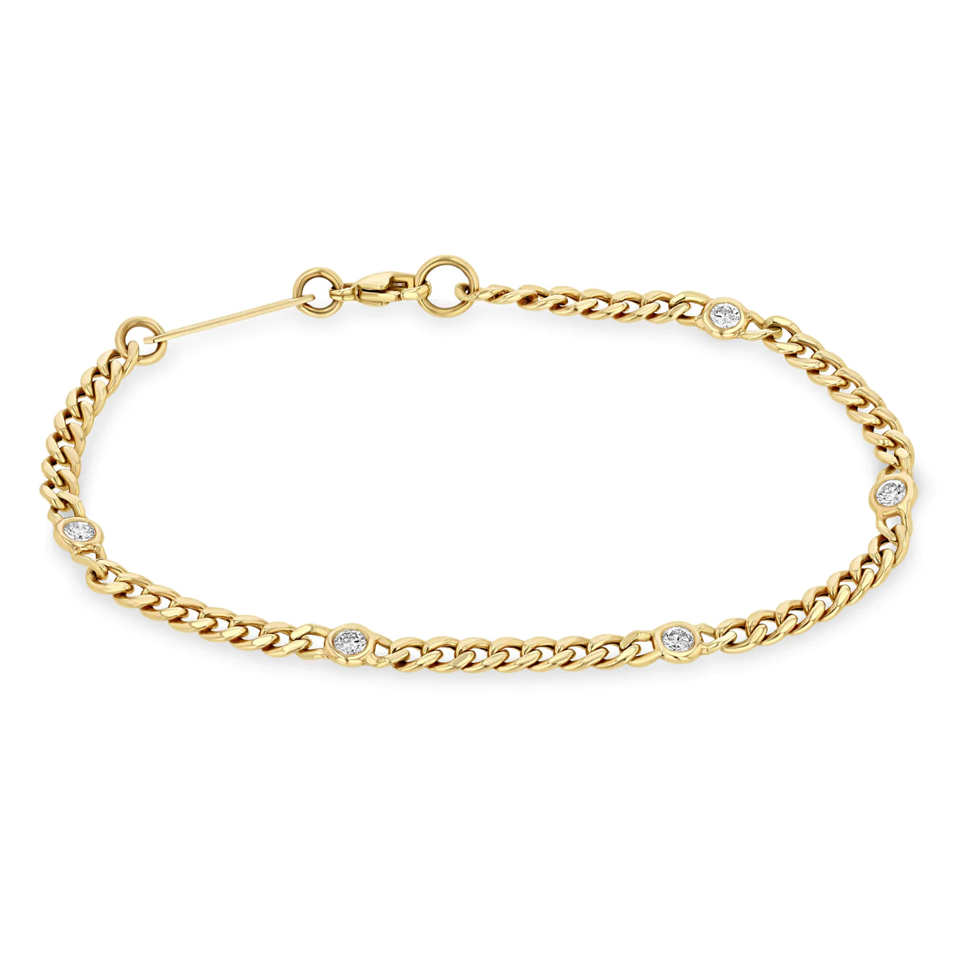 Small Curb Shain Bracelet With 5 Floating Diamonds
