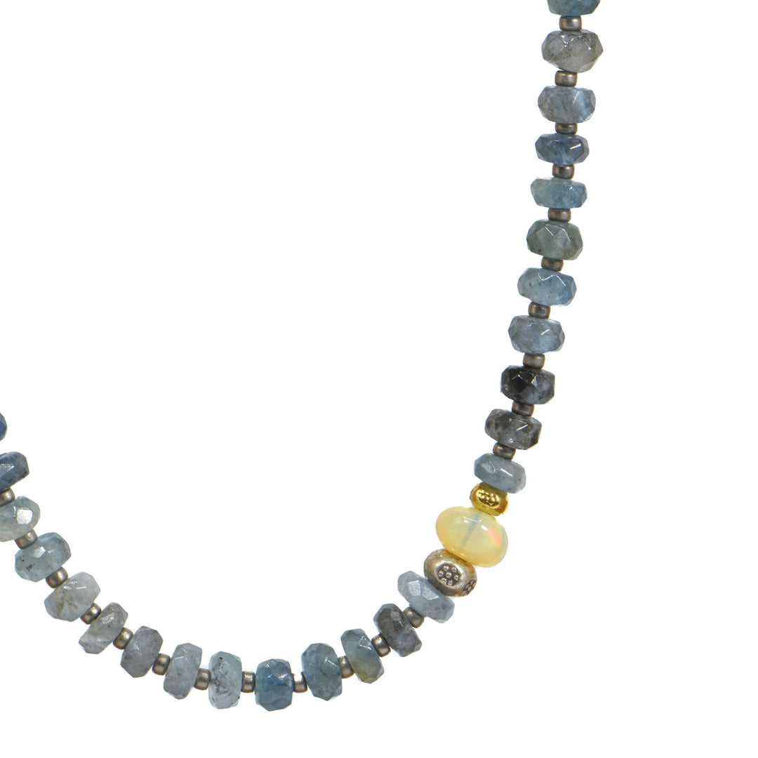 Moss Aquamarine + Single Opal Bead Necklace