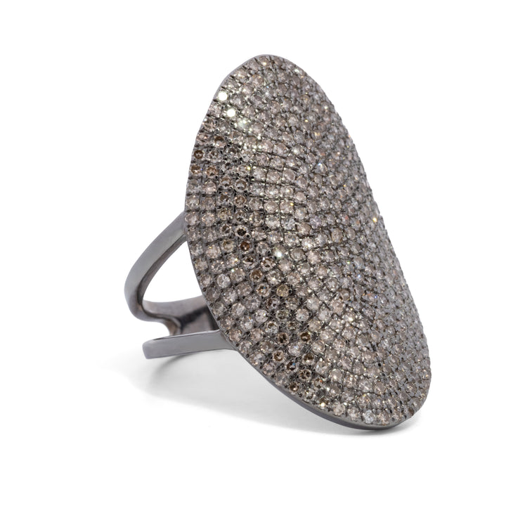 Large Oval Pavé Diamond Split Shank Ring