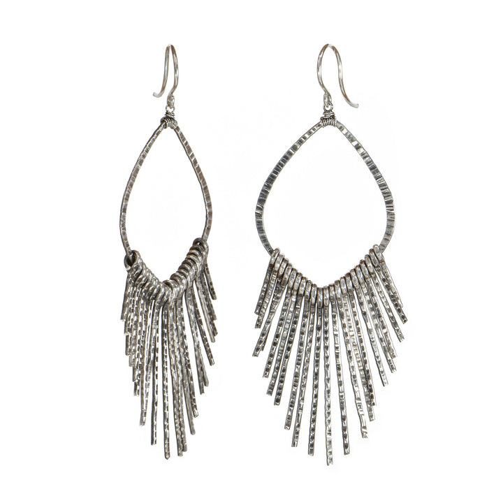 Large Textured Silver Fringe Earrings