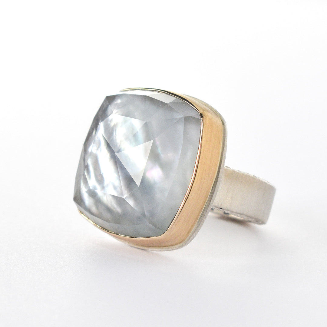 Square Rock Crystal & Mother of Pearl Ring