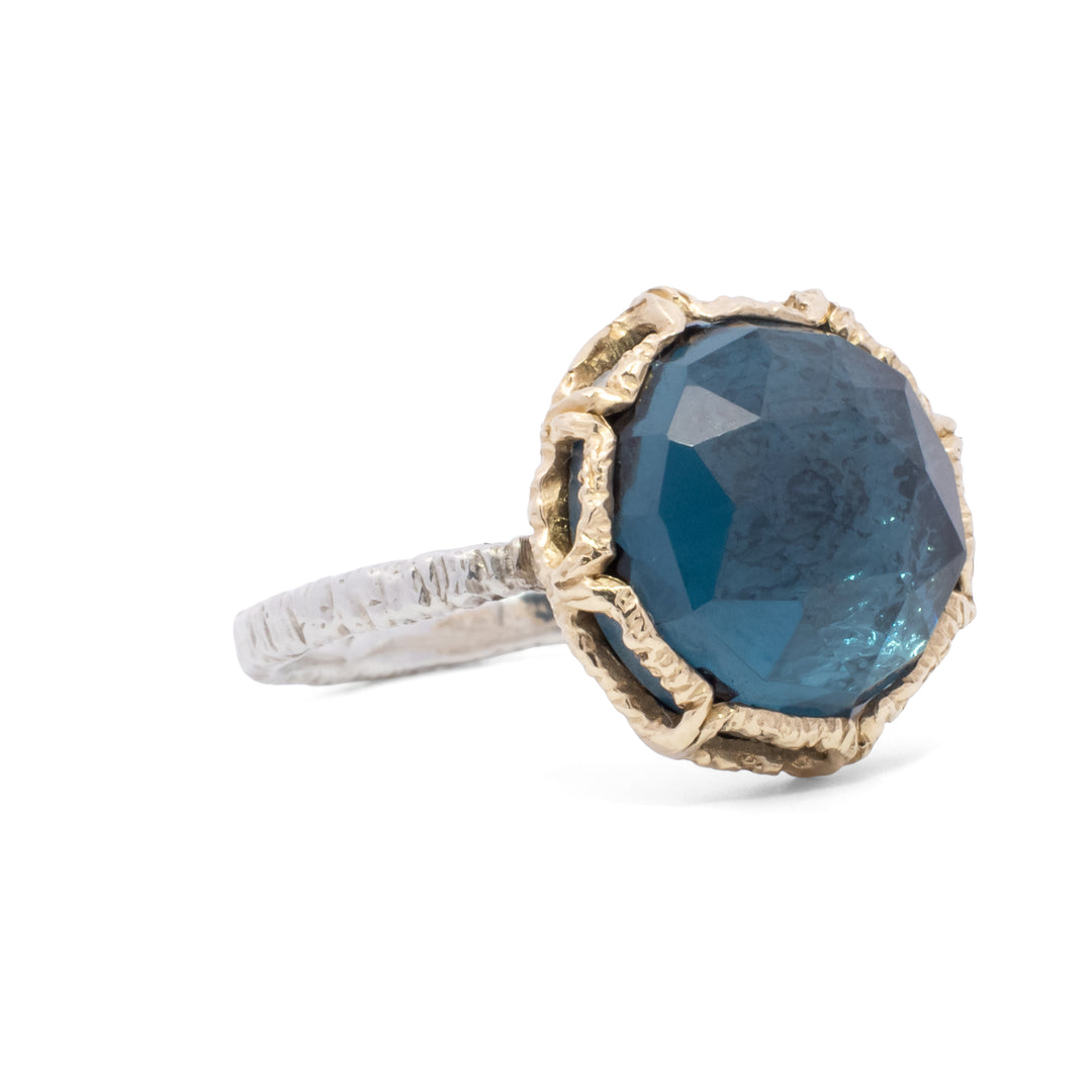 Round Faceted London Blue Quartz Ring