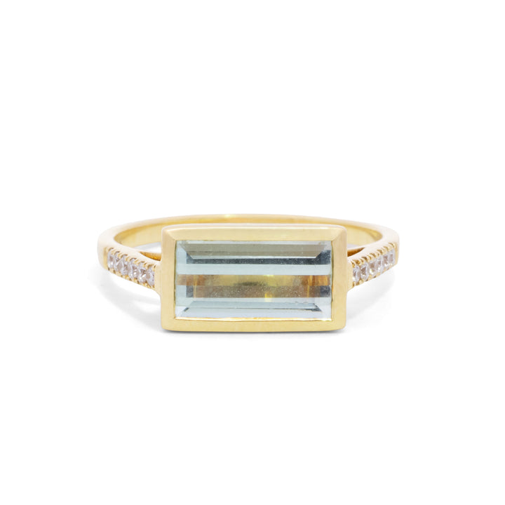 Blue/Green Tourmaline Baguette Cut Bezel Set Ring