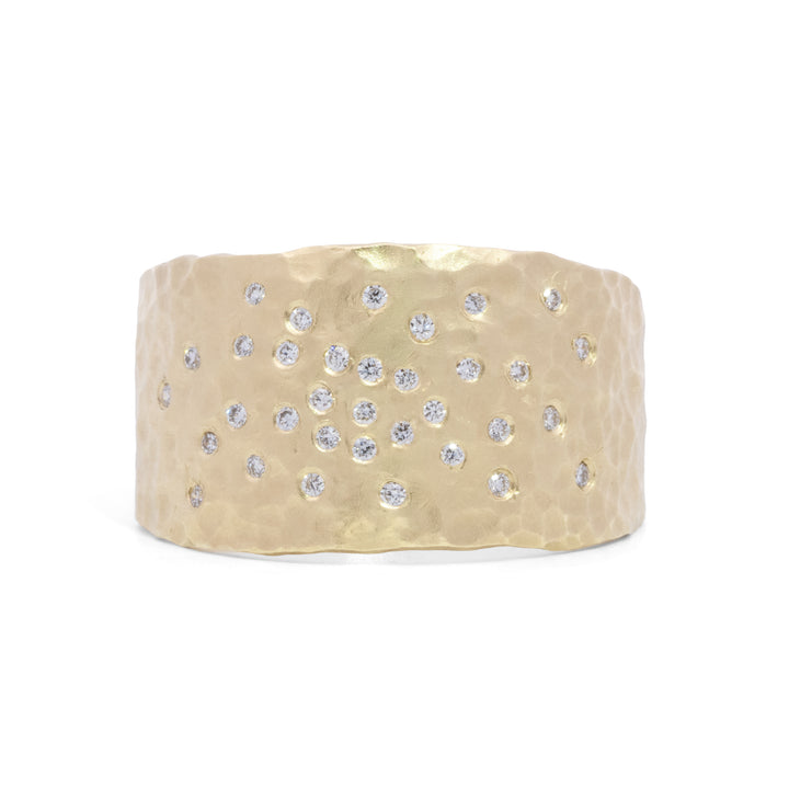 Wide Hammered Band with Scattered Diamonds