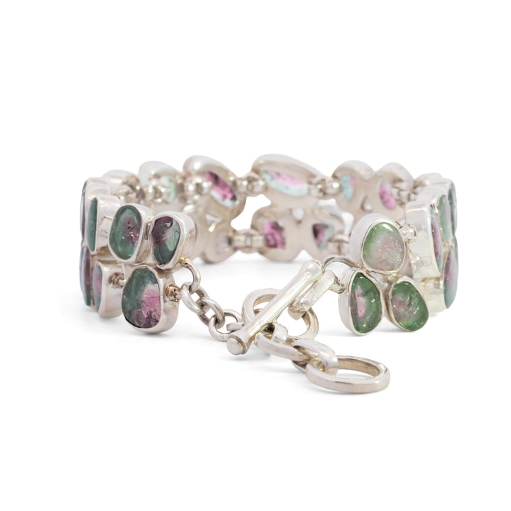 Bezel Set Pink & Green Tourmaline Bracelet