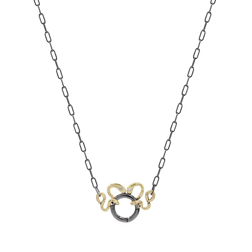 Mixed Metal Twin Snakes Charm Holder Necklace
