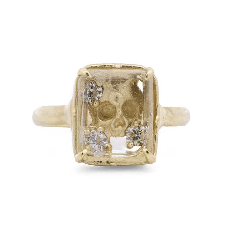 Natural Rock Crystal Topped Skull Ring