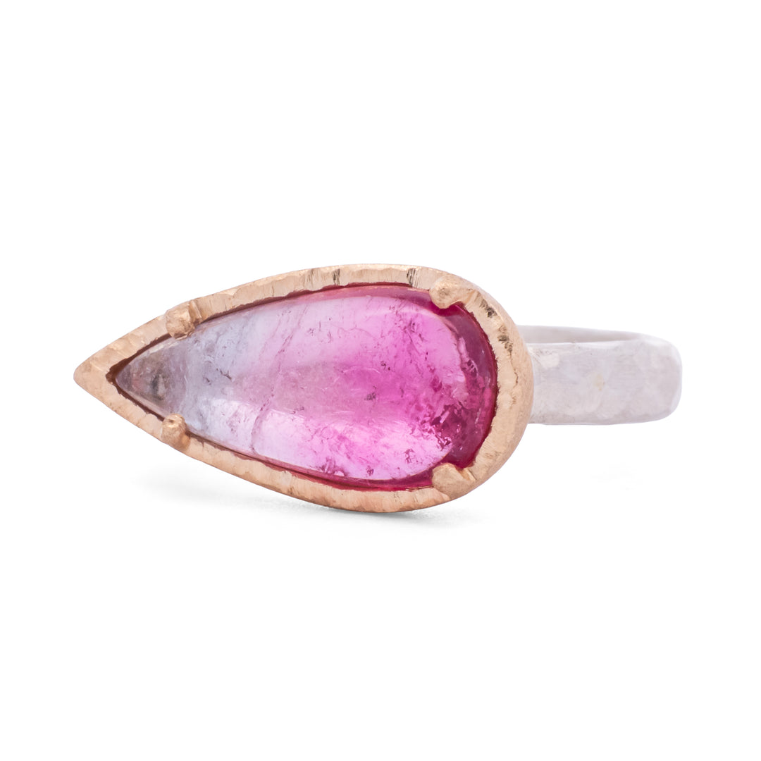 Pink Tourmaline Elongated Horizontal Pear Ring