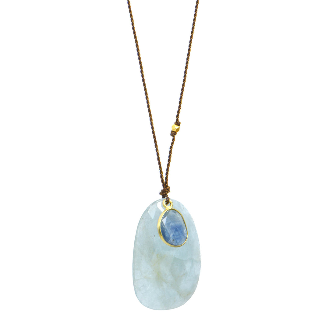 Aquamarine + Bezel Set Blue Sapphire Necklace
