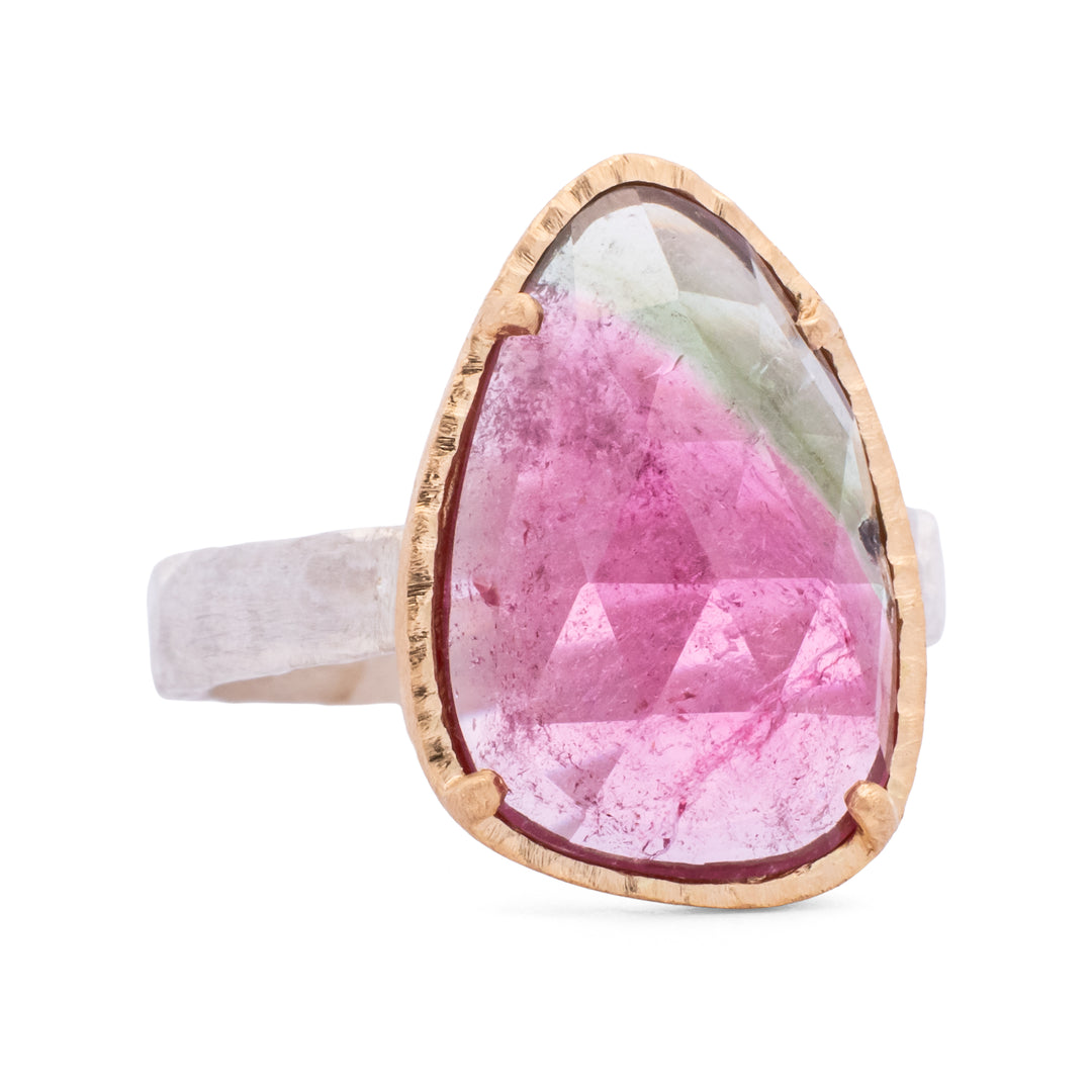 Bi-Color Asymmetrical Faceted Tourmaline Ring