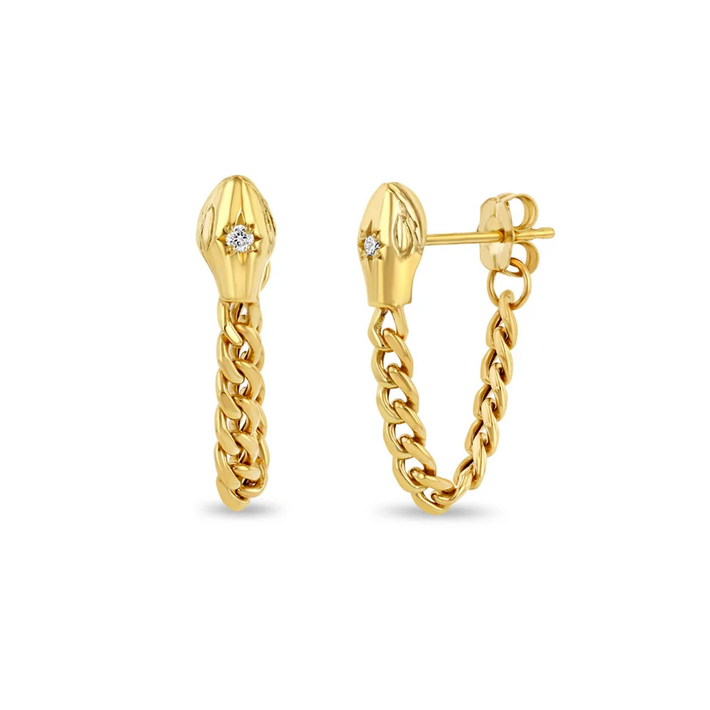 Diamond Snake Head Curb Chain Huggie Earrings