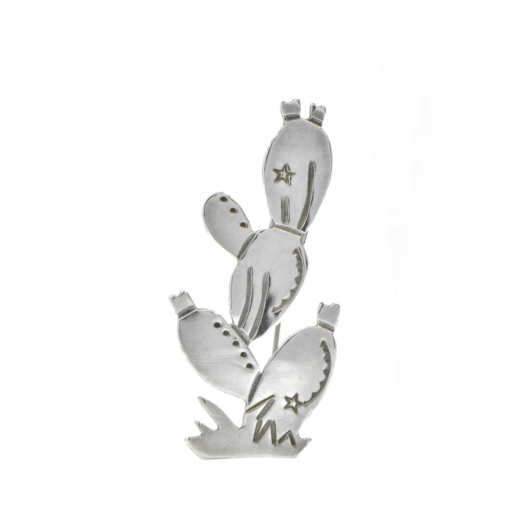 Joe Eby Cactus With Stars Sterling Silver Pin