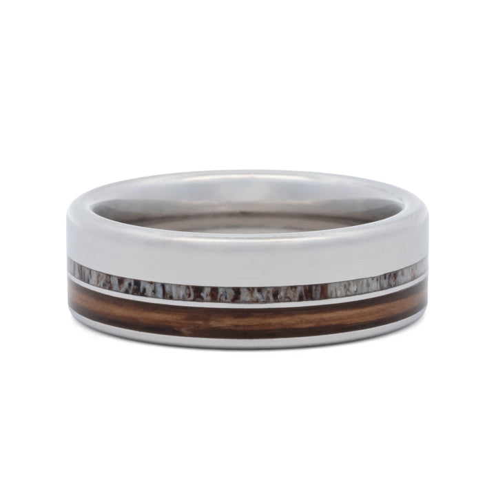 Serinium Band with Oak Bourbon Barrel & Deer Antler Inlay