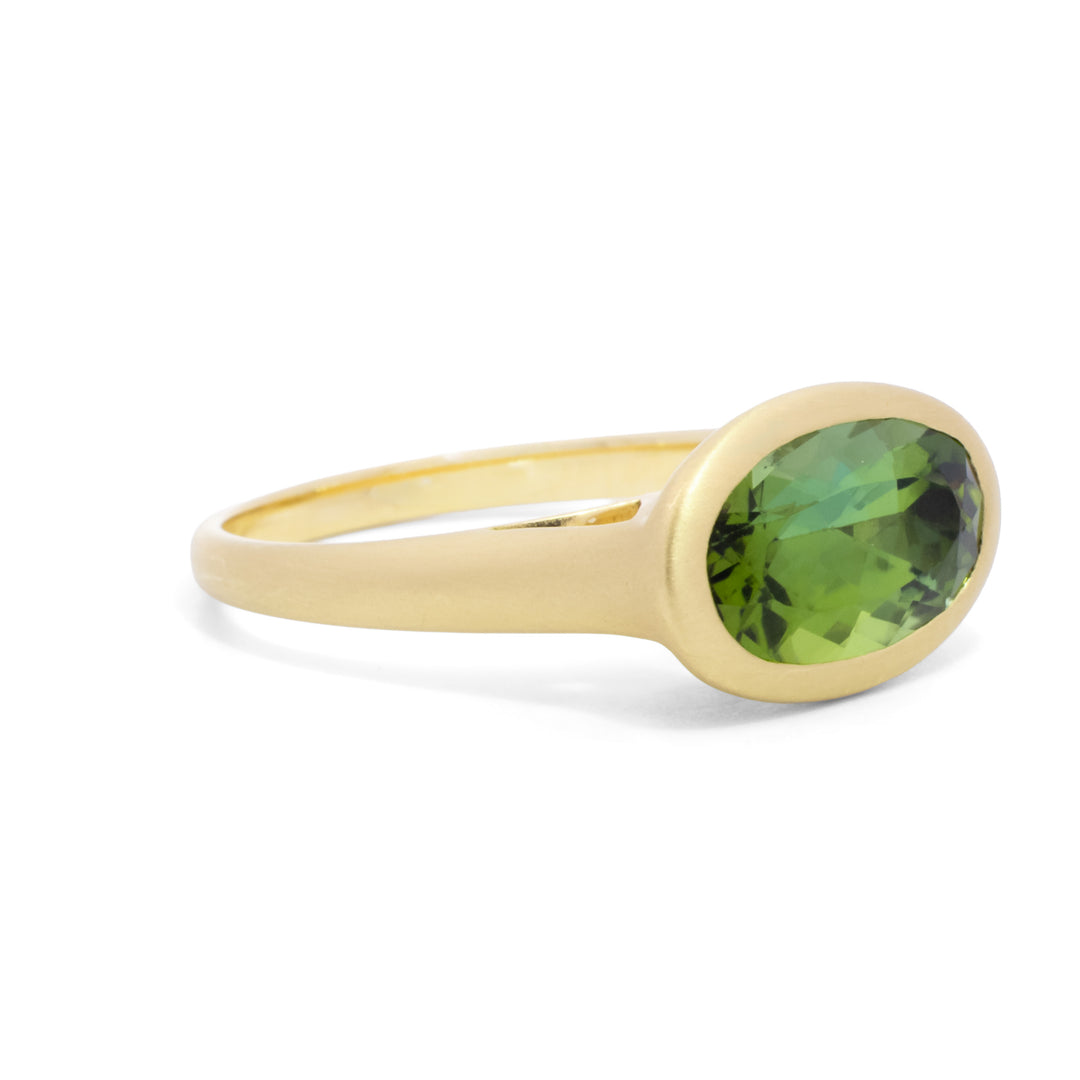 Oval Green Tourmaline Bezel Set Ring