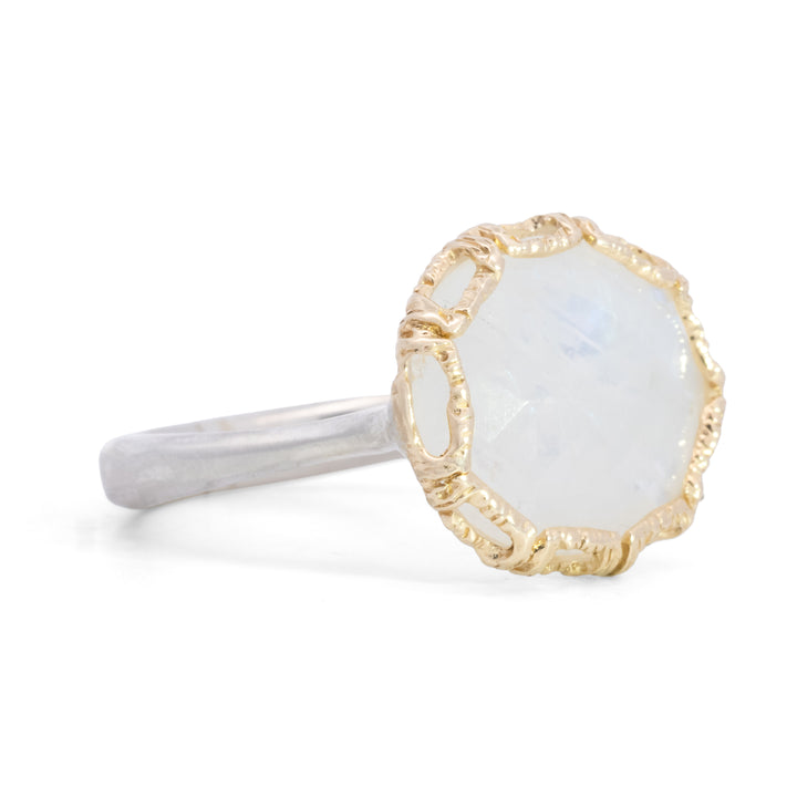 Oval Faceted Rainbow Moonstone Ring
