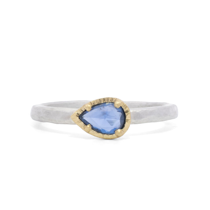 Small Horizontal Pear Blue Sapphire Ring