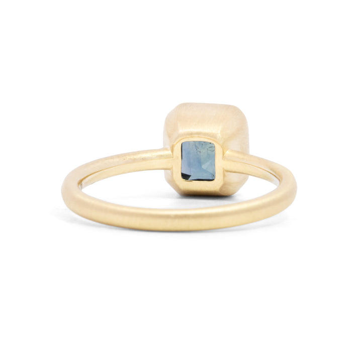 2.14 ct Emerald Cut Bezel Set Montana Sapphire Ring