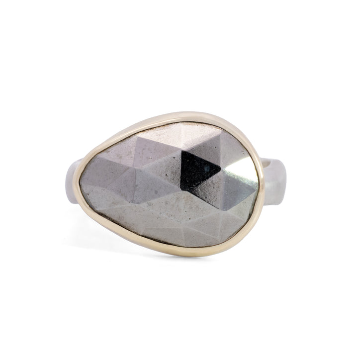 Small Horizontal Pear Shaped Pyrite Ring