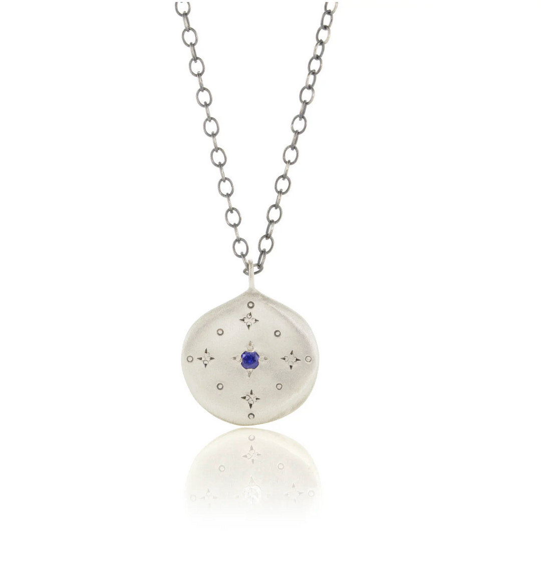 New Moon Blue Sapphire Pendant Necklace