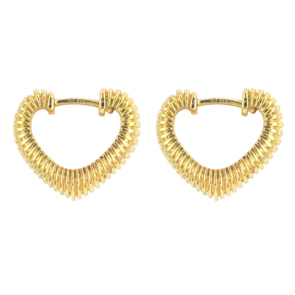 Puffy Ruffled Heart Diamond Hoop Earrings