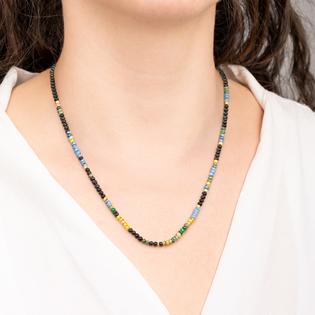 Kyanite, Black Spinel, Emerald & Green Garnet Necklace