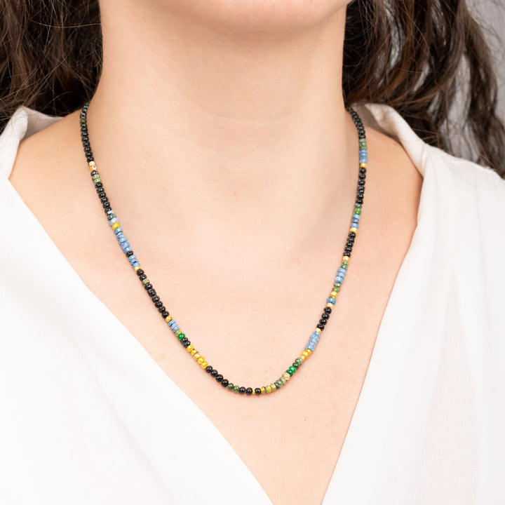 Kyanite, Black Spinel, Emerald & Green Garnet Necklace