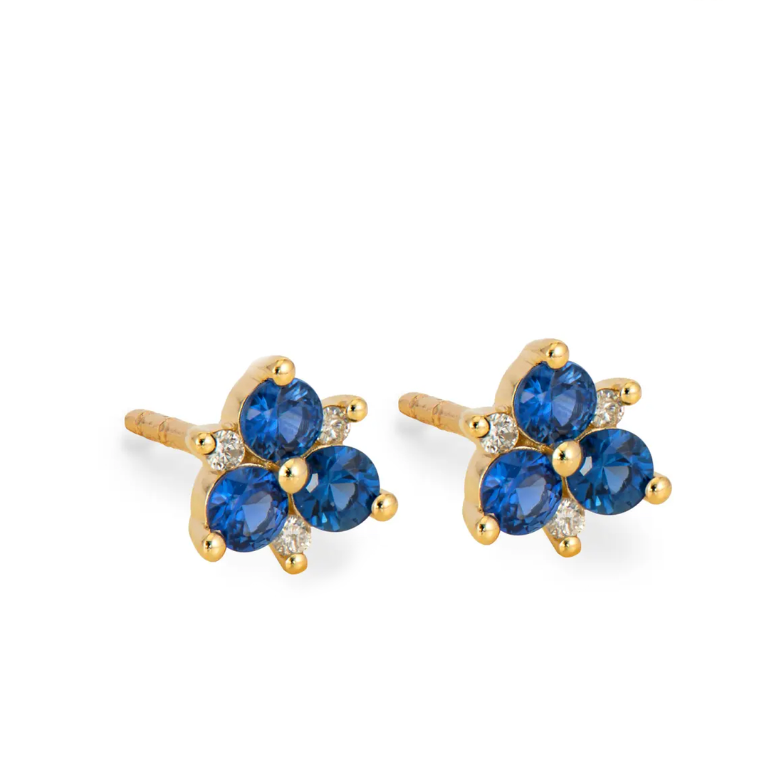 Blue Sapphire Pave Flower Post Earrings