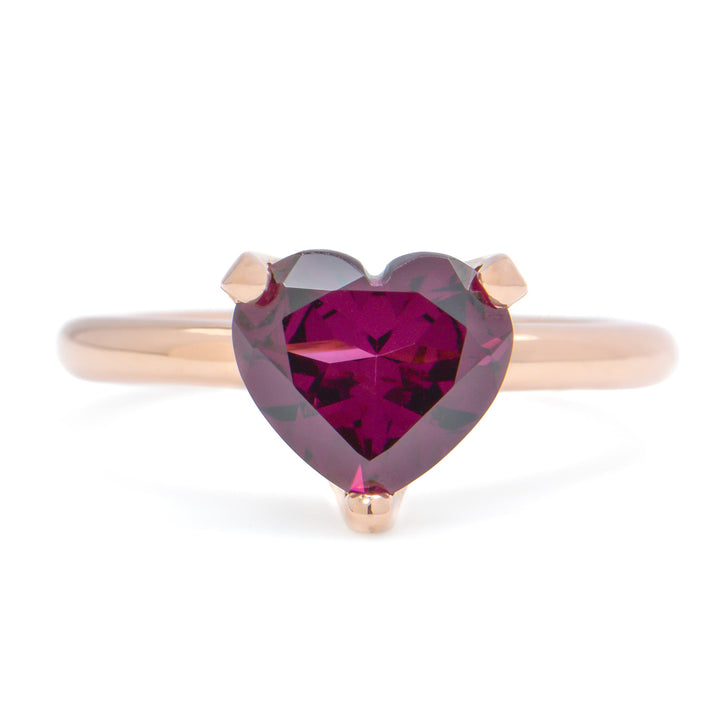 Rhodolite Garnet Heart Solitaire Ring