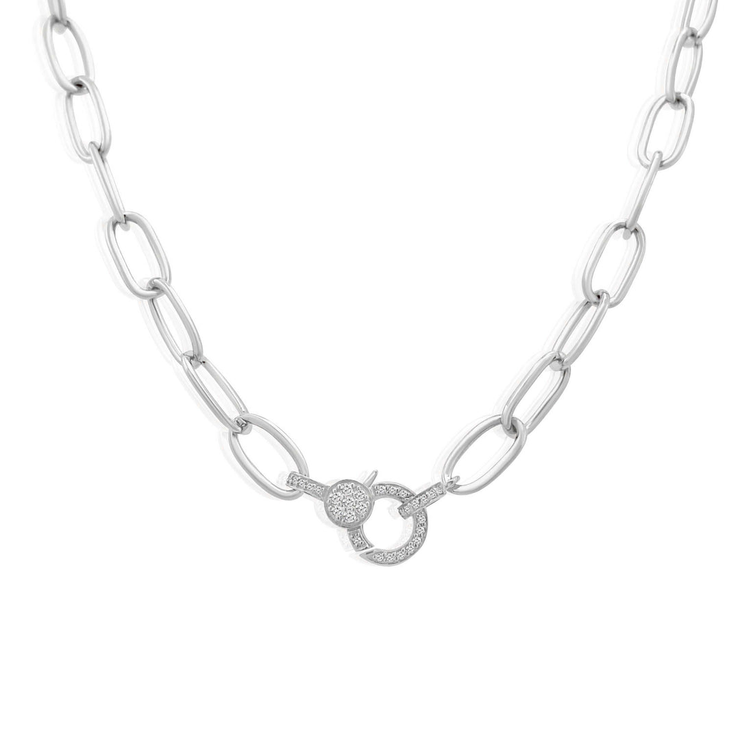 Pavé Diamond Clasp Large Oval Link Necklace